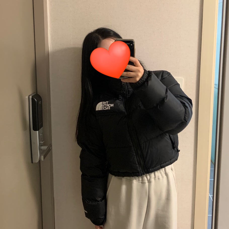 the north face nuptse short jacket short-length puffer mirror shot casual outfit