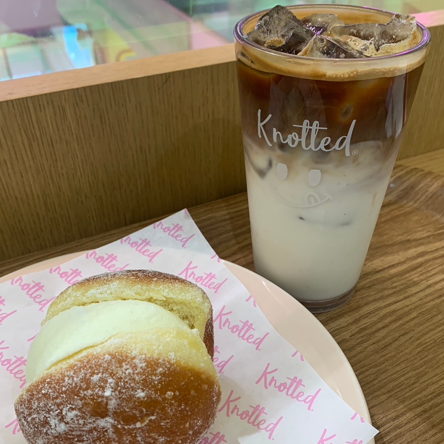 Vanilla latte with donut Knotted Gangnam Station Cafe