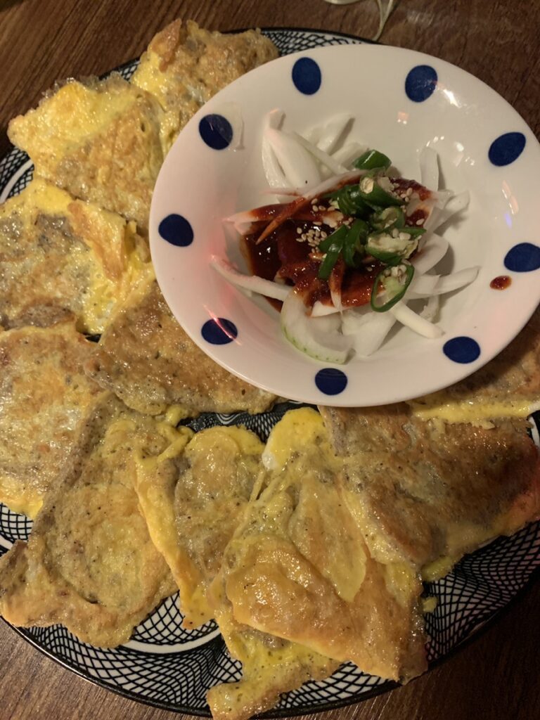 Jeon dish with onion sauce at Sodamhee Jamsil Izakaya