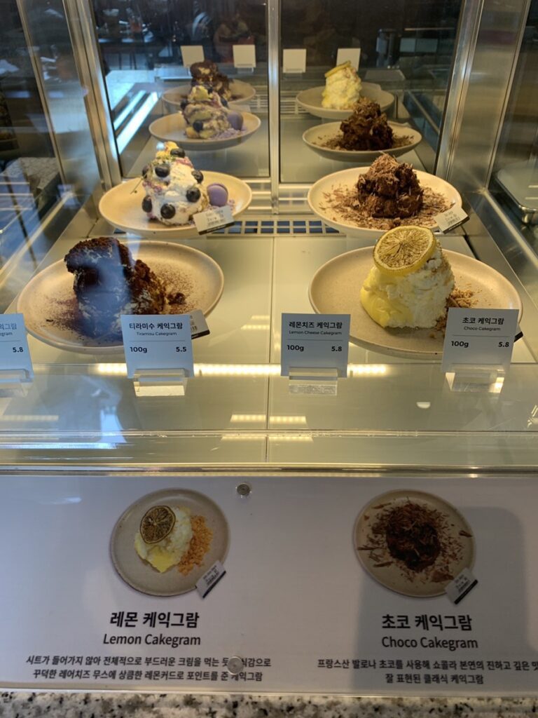 Cake display at Gangnam dessert cafe
