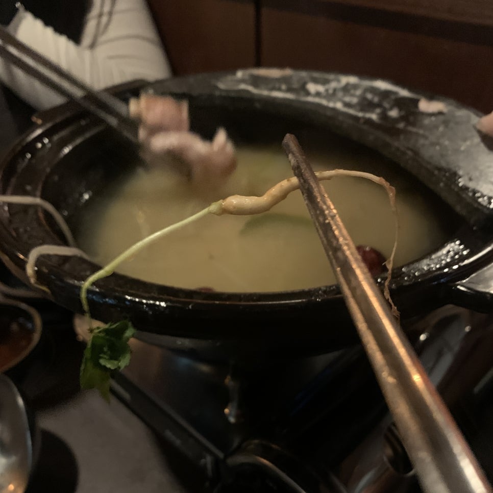 Korean ginseng in Korean chicken hot pot at Gangnam Traditional Korean Bar Ari Valley