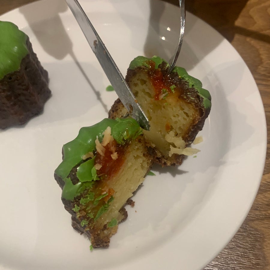 Inside view of unique Emmental Cheese Canele in Seoul