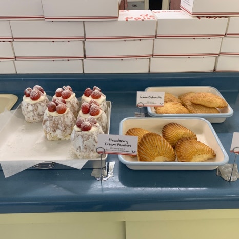 Assorted pastries and cream desserts at Bouquet de Pain bakery