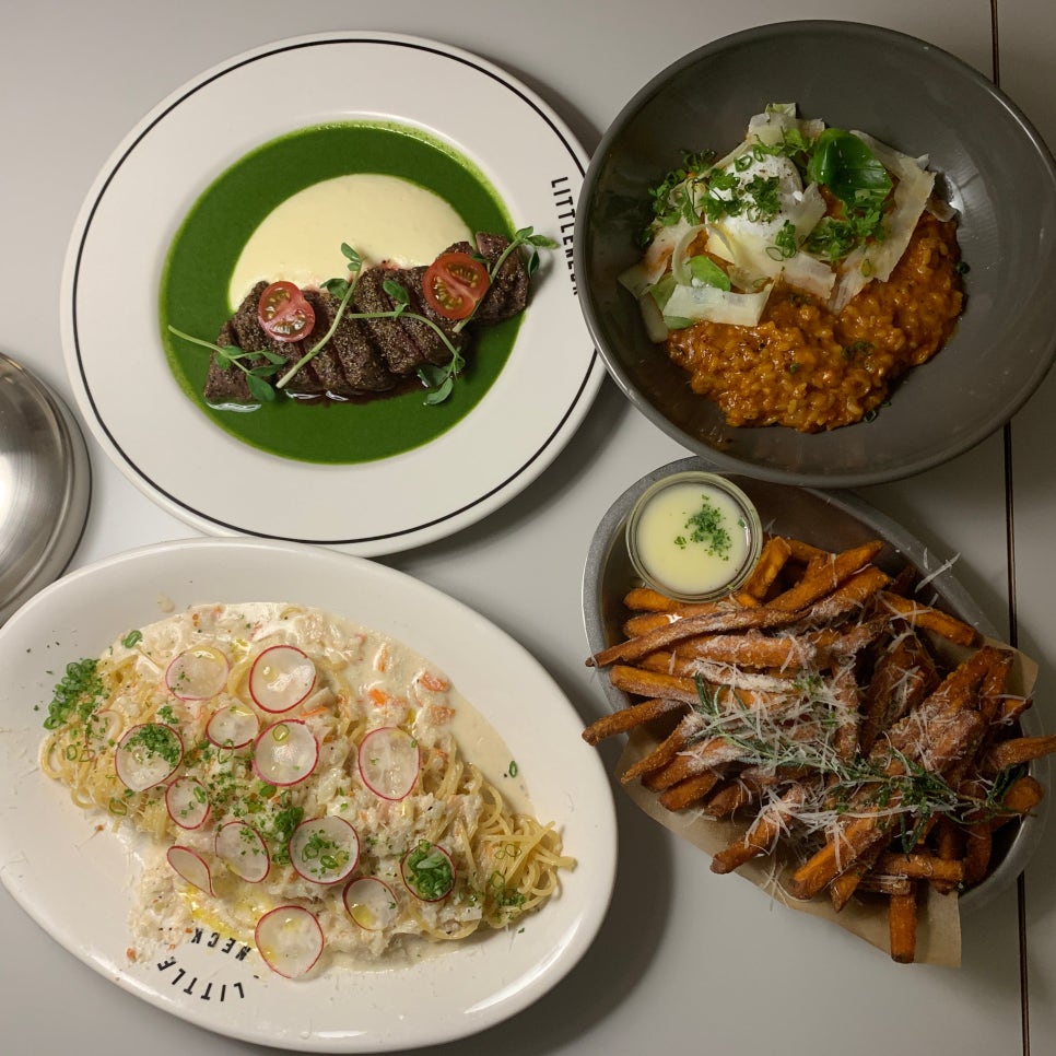 sweet potato fries and lasagna at Italian restaurant