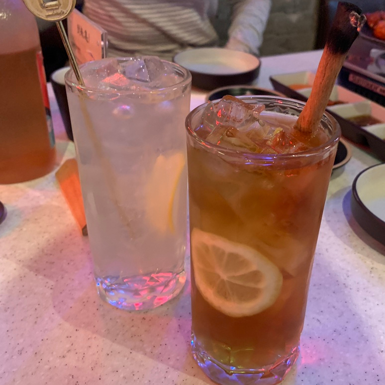Smoky Earl Grey Highball and passion fruit highball served at Doraejip near Gangnam Station