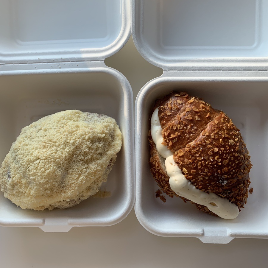 White roll salt bread and corn cream cheese salt bread from Bouquet de Pain