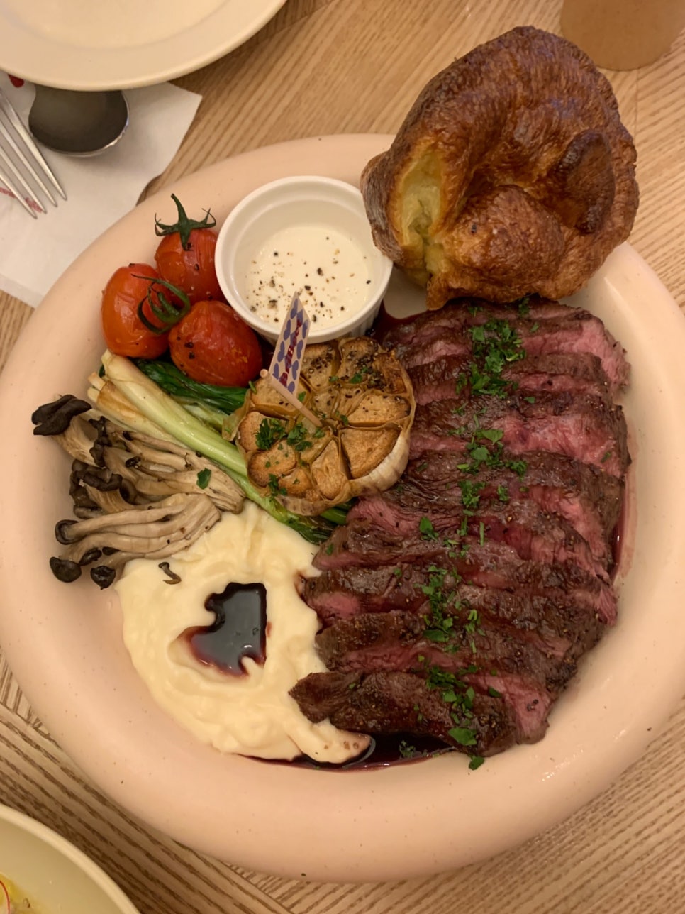 Bribeet Steak at Bribeet Seongsu — European-style steak plate with aligot and grilled vegetables