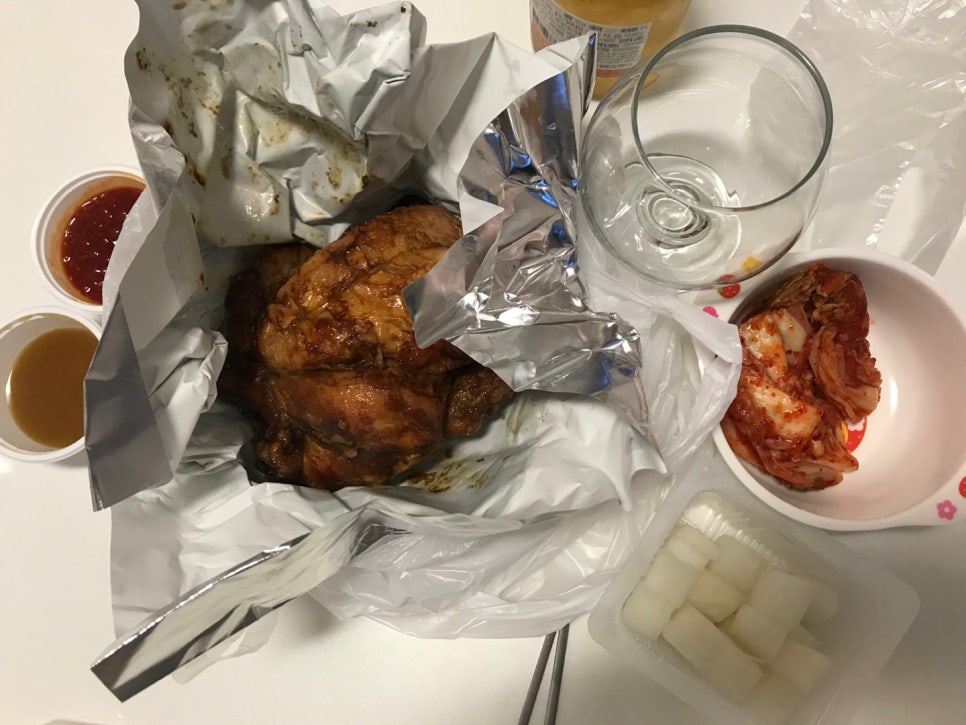 hannam-dong hanbang whole chicken with sauces kimchi and sticky rice