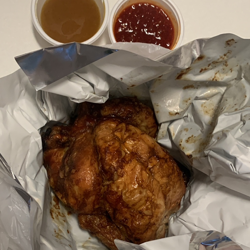 hannam-dong hanbang whole chicken with sauces kimchi and sticky rice