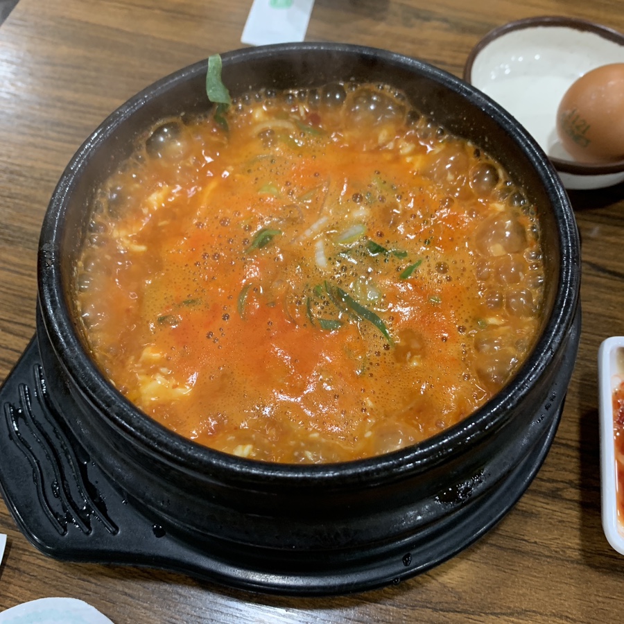 Spicy beef tripe sundubu stew at Jamsil Station Bossam Restaurant Sugaseong