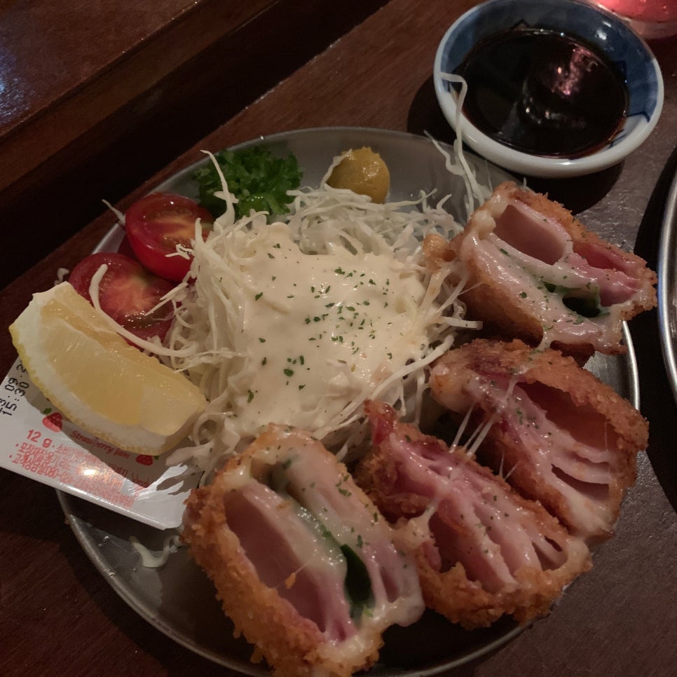 Bacon katsu with melted cheese and strawberry jam at Euljiro Izakaya Konbu