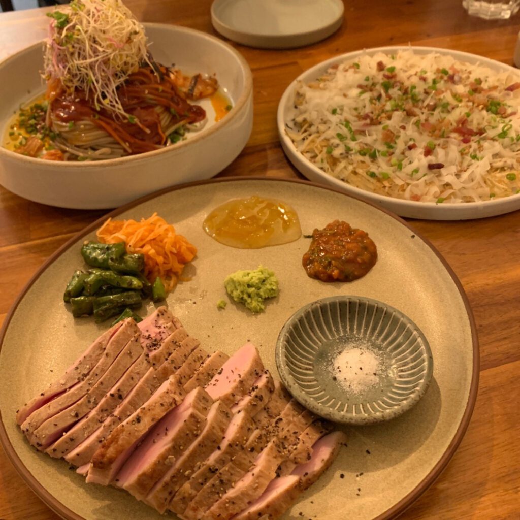 Signature buckwheat noodles with truffle potato pancake and sous vide beef at Songridan-gil Korean fusion restaurant Memealzip