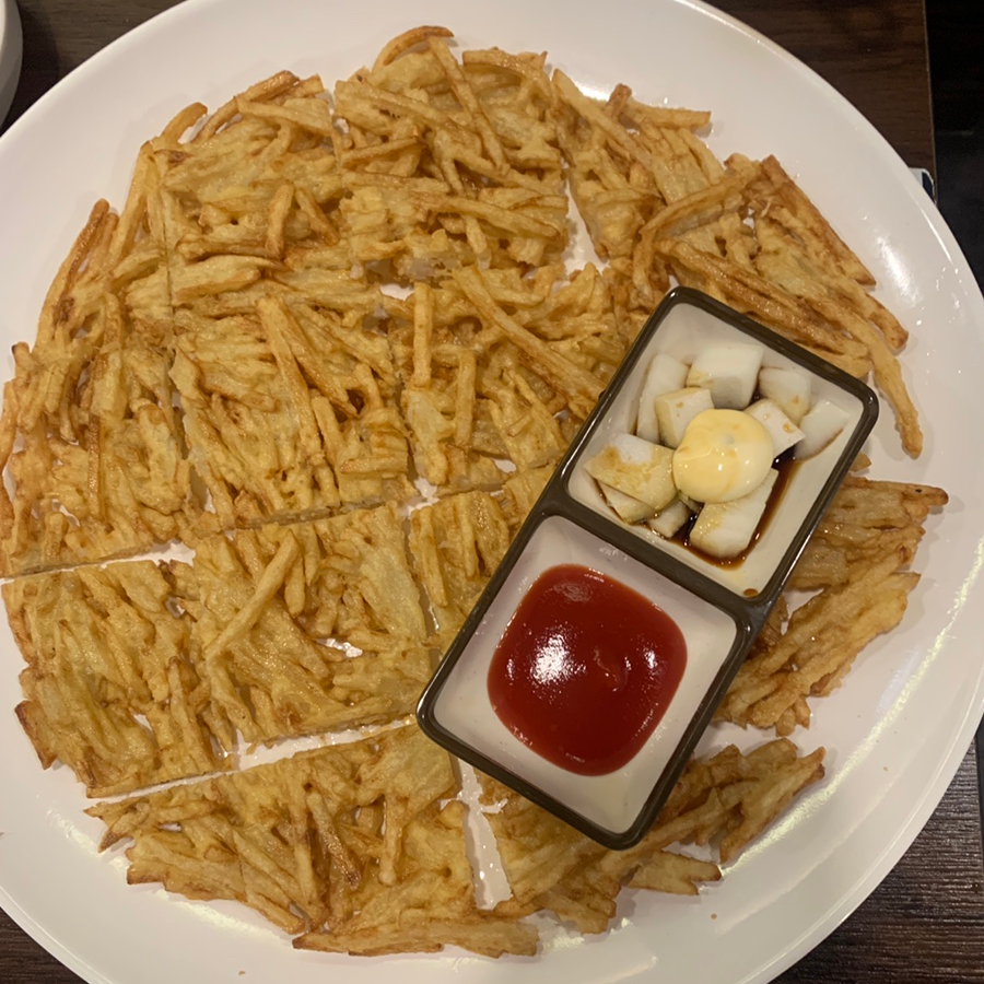Korean potato pancake served as a side dish at Tteok Doritang Gangnam
