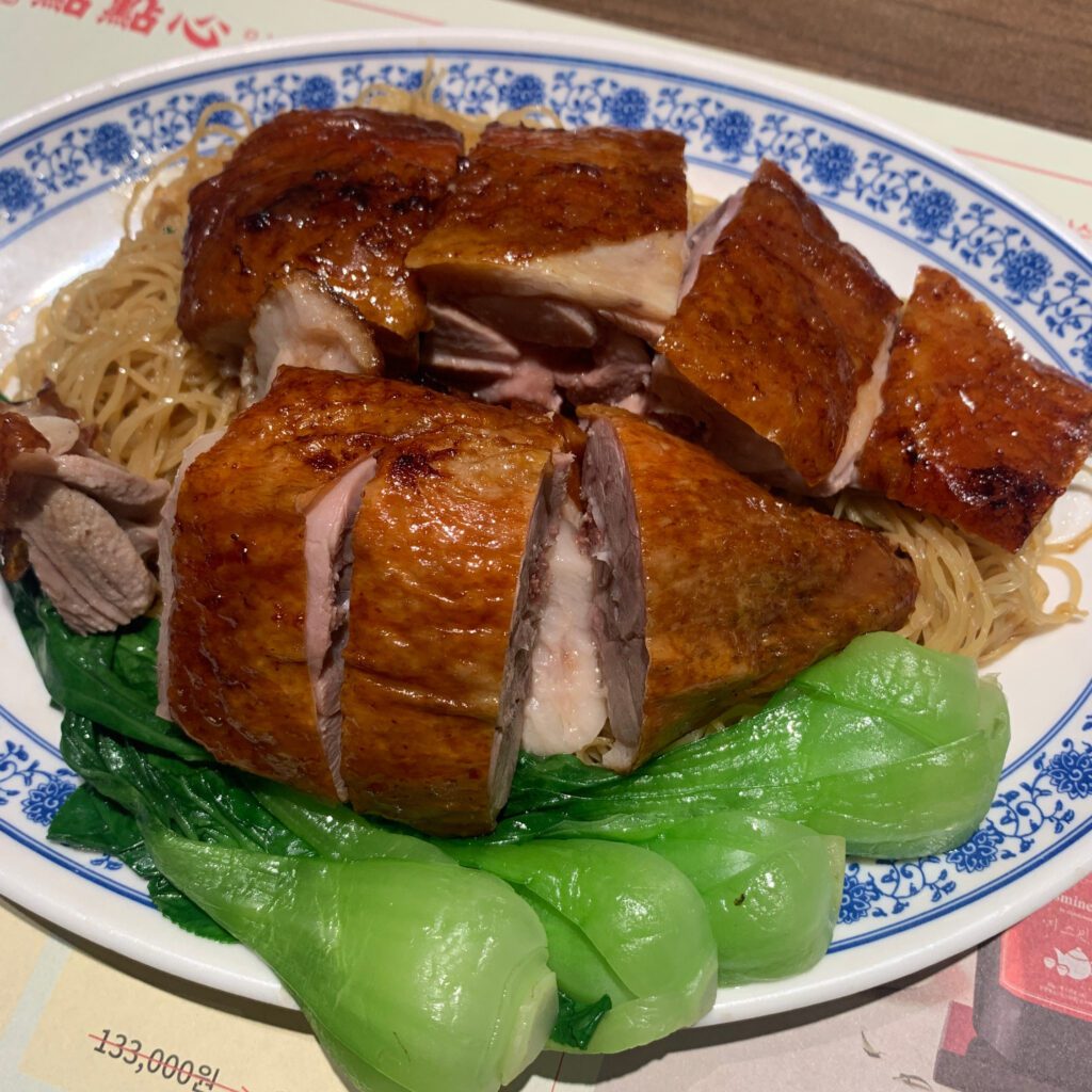 Roasted duck lo mein with bok choy at DimDimSum COEX in Parnas Mall