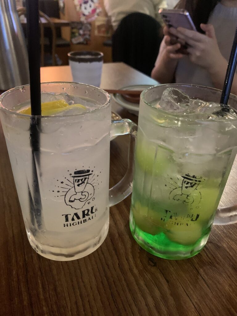 lemon chuhai and shine muscat chuhai drinks at a Japanese izakaya in Seoul