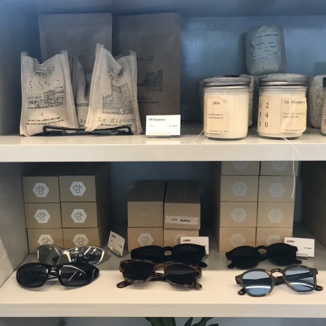 mtl hyochang cafe candles sunglasses and goods display