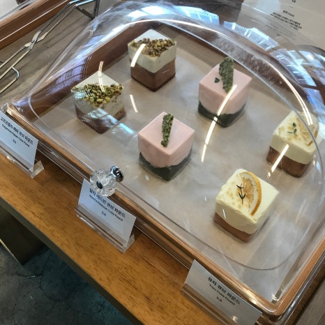 mtl hyochang cafe vegan dessert display case seoul