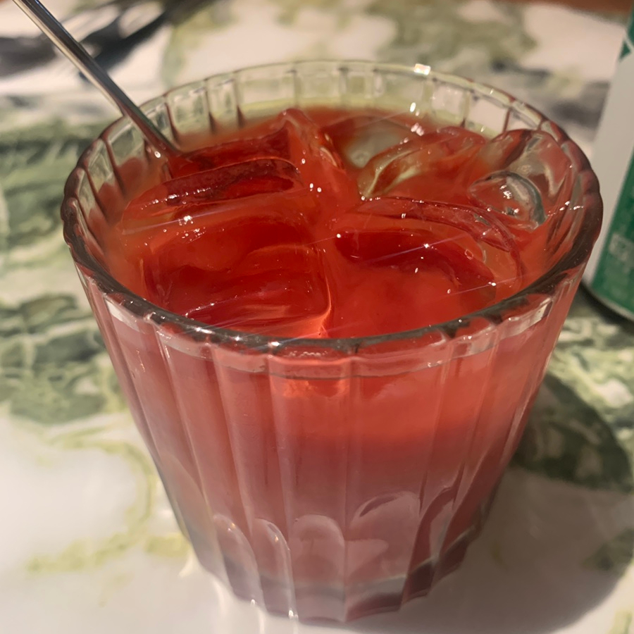 tomato chuhai drink with ice at mido hanwoo hambak house of shinsegae