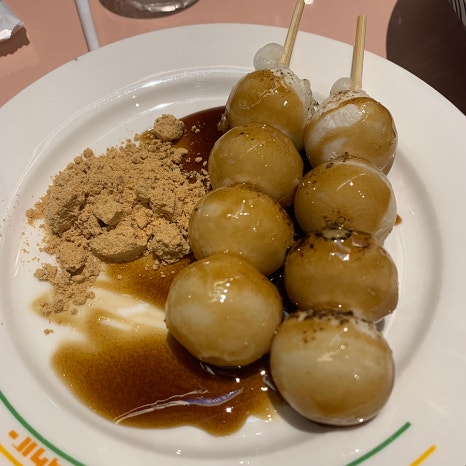 Japanese dango dessert with brown sugar syrup at Ohiyo izakaya Euljiro