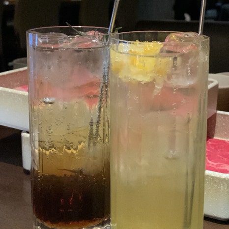 plum highball and yuzu highball drinks at shabu shabu restaurant Seoul