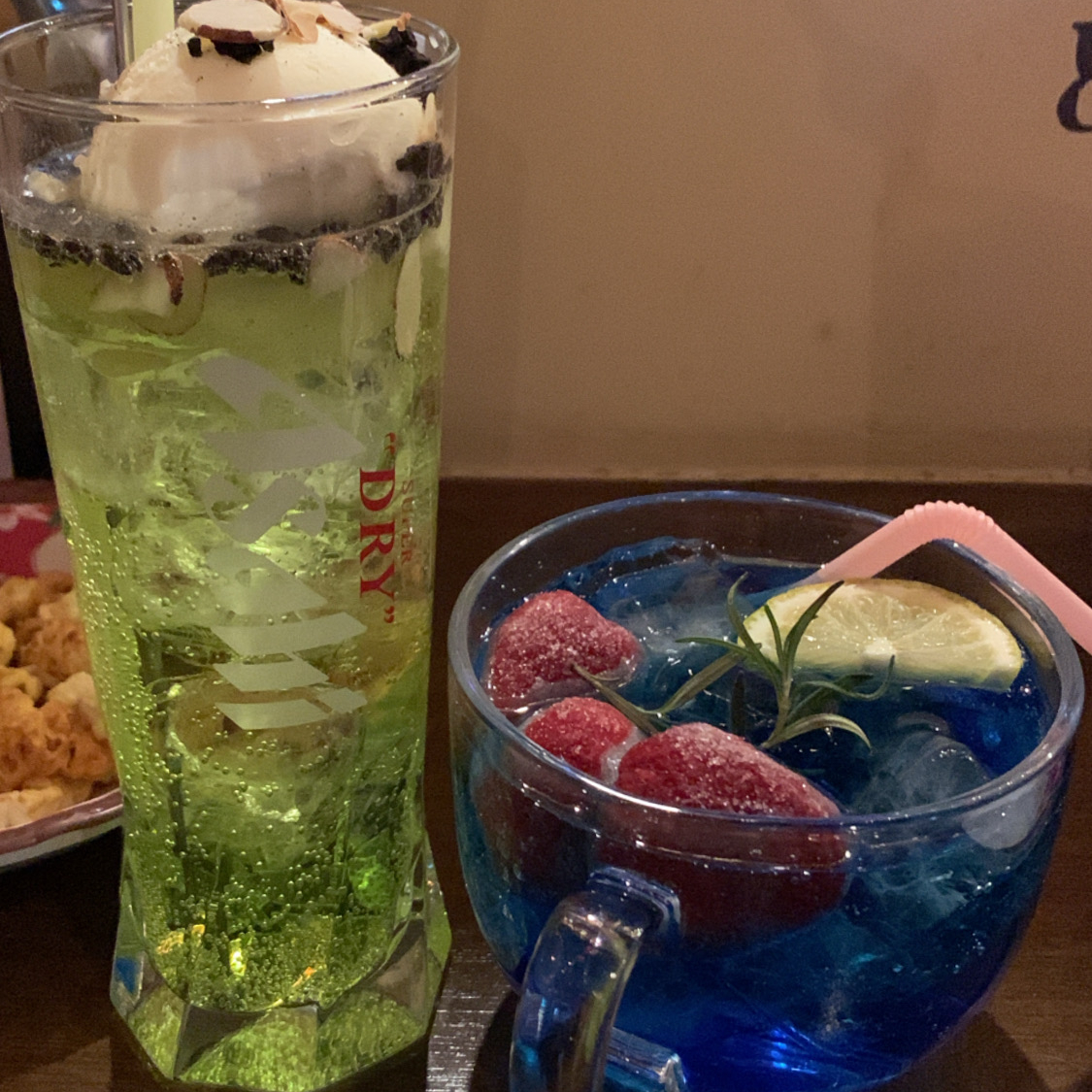 midori highball and ponyo highball at anime izakaya mekkiya near seokchon lake