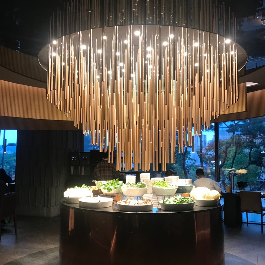 Modern Shabu House Jamsil luxury interior chandelier restaurant Seoul