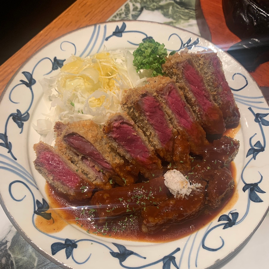 korean style beef cutlet gyunyang style with demi glaze sauce