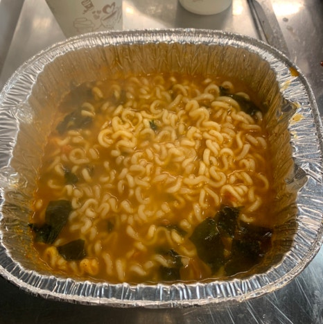 instant ramen setup in Korean BBQ restaurant
