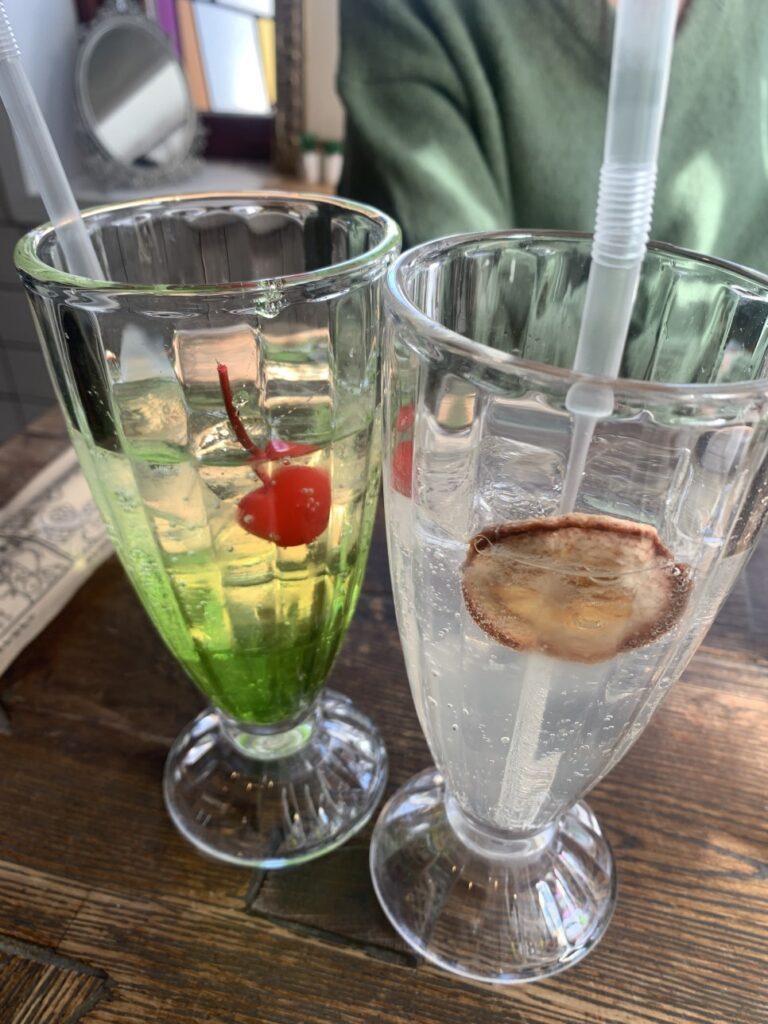 melon soda and lime soda sparkling drinks aesthetic cafe beverages seoul