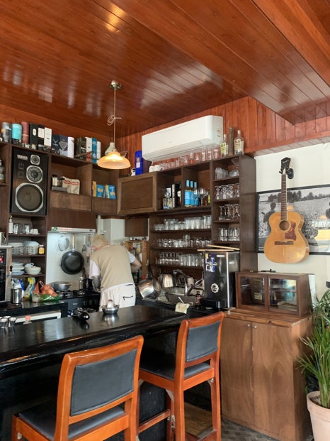 Mangwon Cafe Bar Night and Day cafe bar counter retro speakers cozy vibe