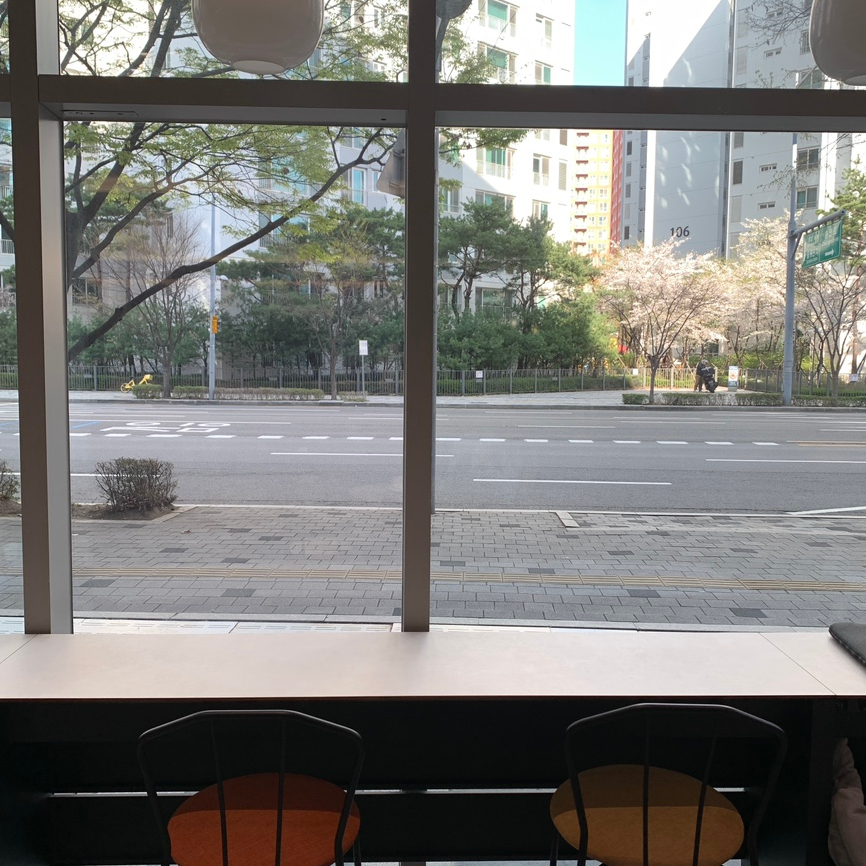 Korean red bean bread cafe Seoul cozy window seating street view interior