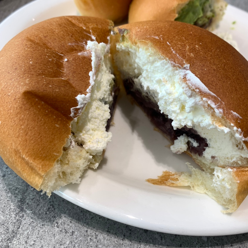 Korean red bean bread cafe Seoul salt milk cream red bean bread inside view