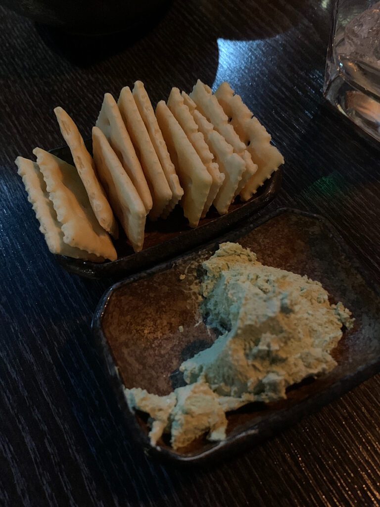 matcha cream with crackers izakaya complimentary snack seoul