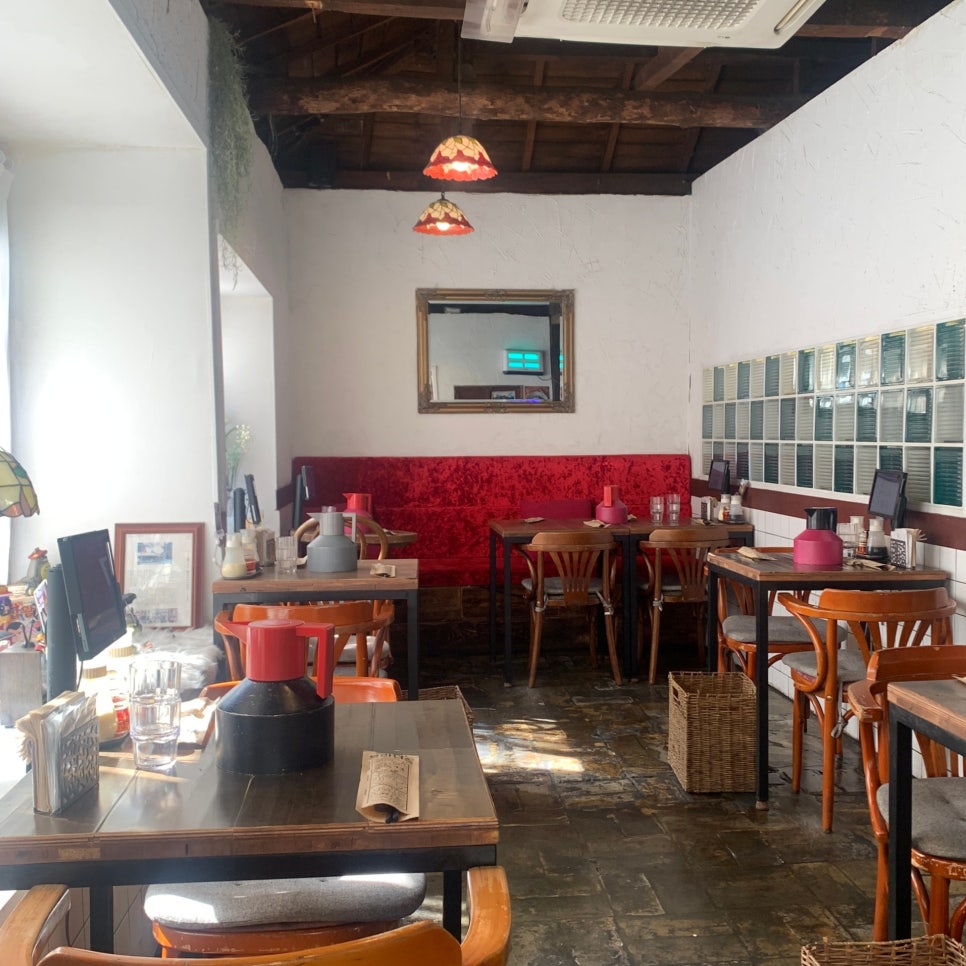 cozy dining space wooden interior korean restaurant warm atmosphere