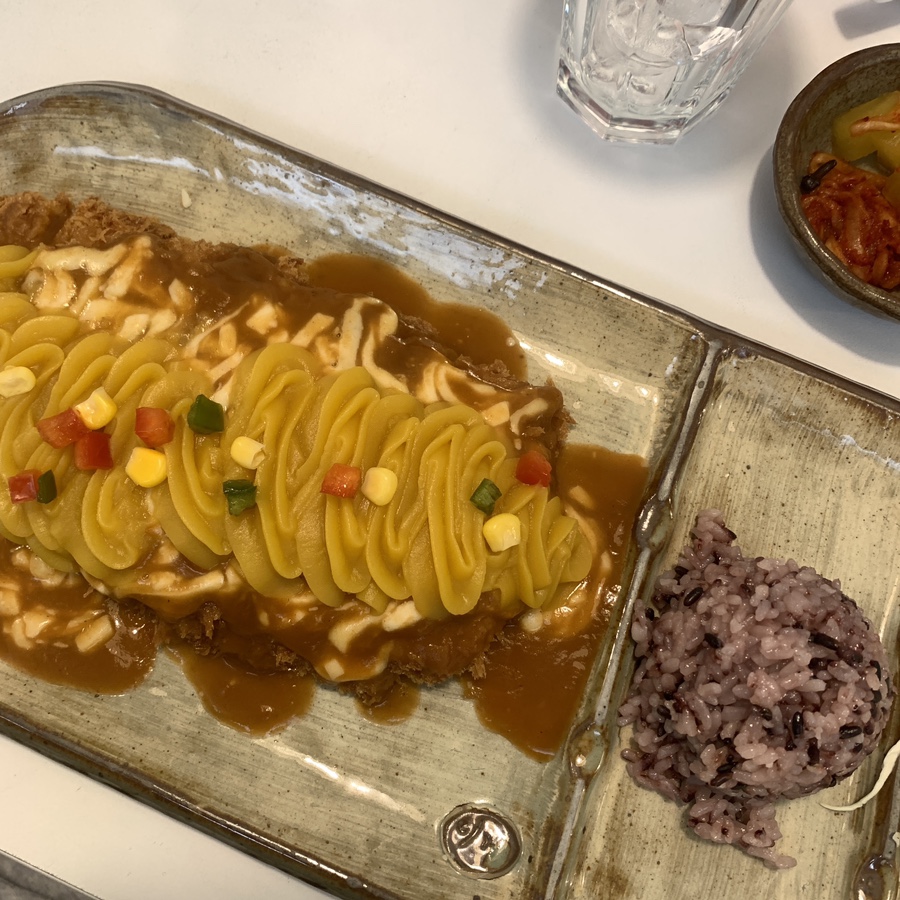 Sweet potato cheese pork cutlet side dishes at Ikiroll