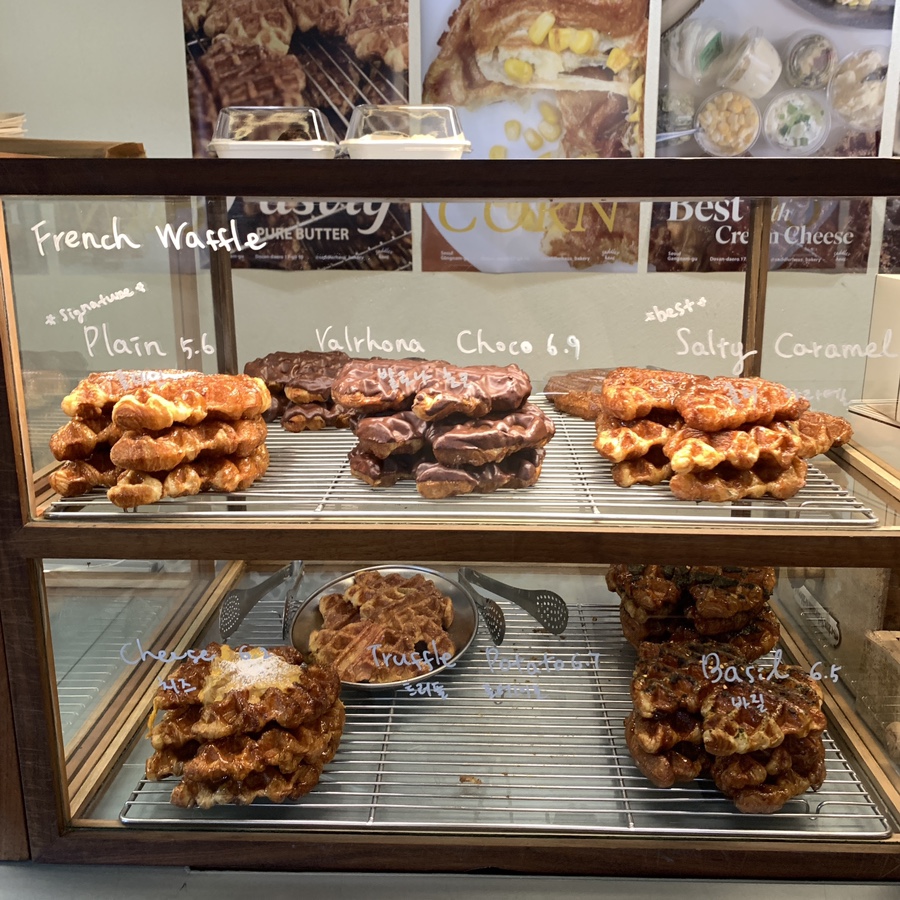 Various croffle flavors at SADDLER HAUS cafe