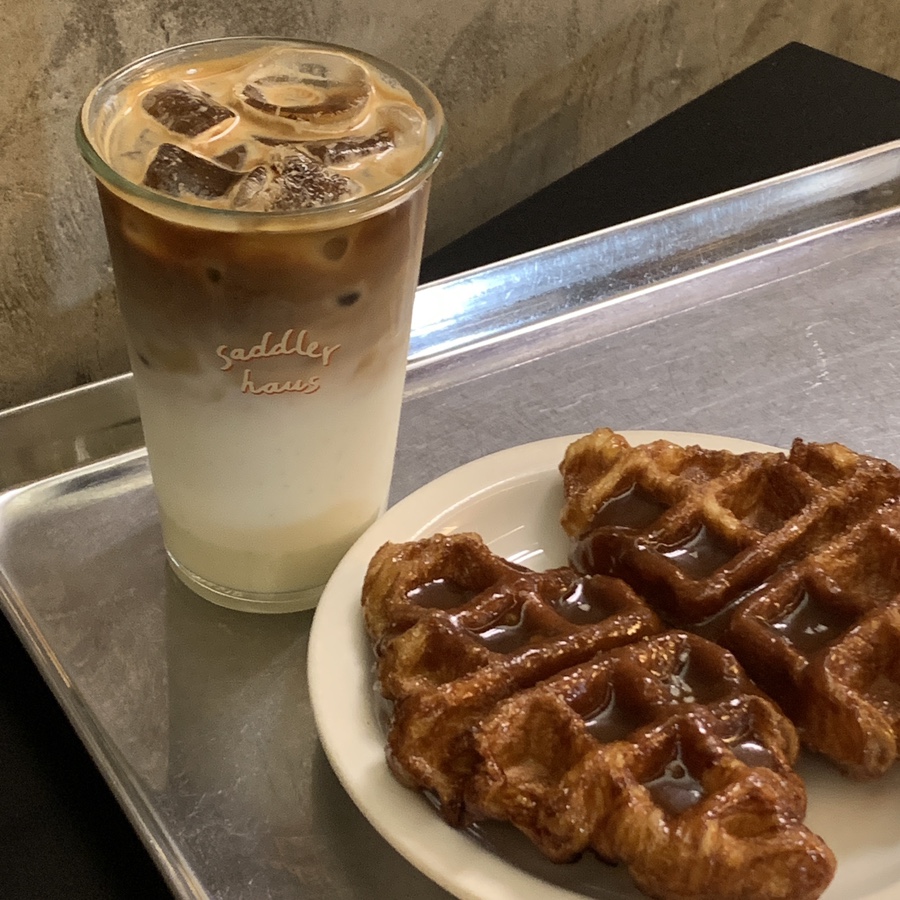 Salty caramel croffle and Saddler Latte at SADDLER HAUS