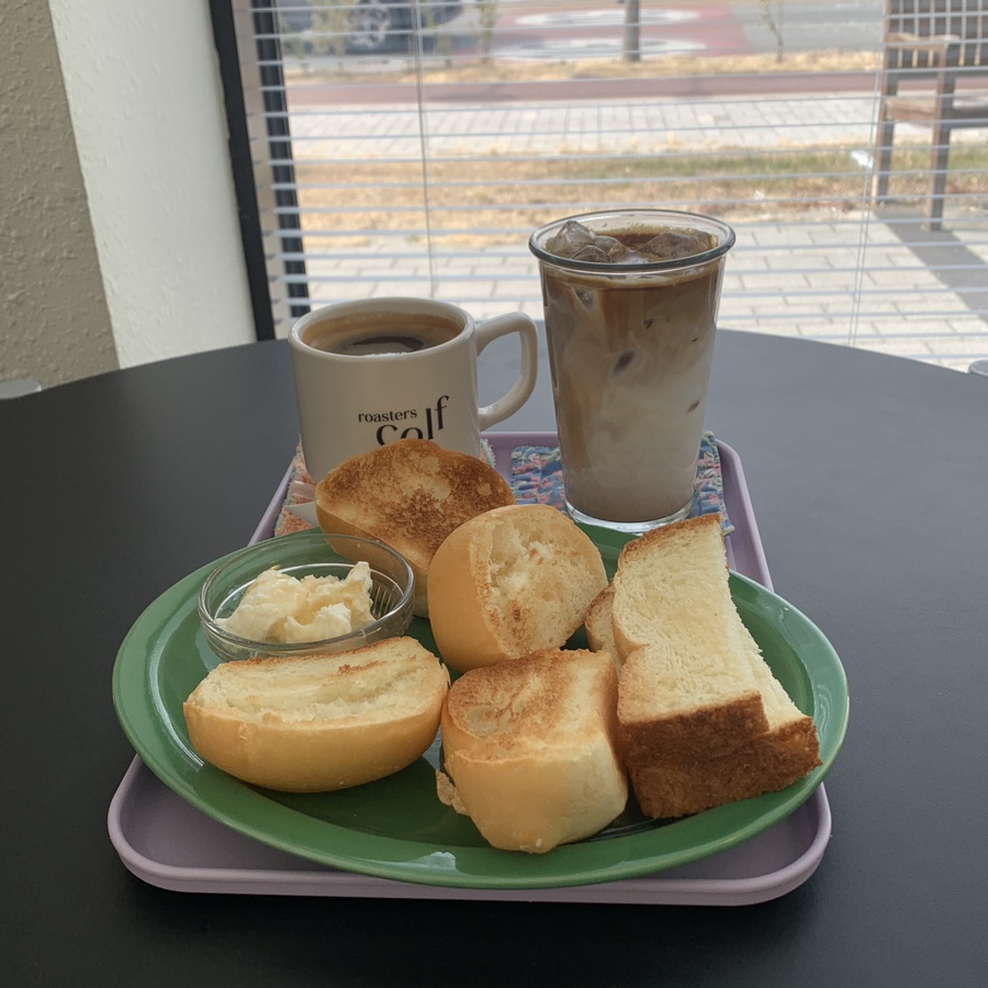 Kaymak bread and signature Colf Latte at Colf Roasters