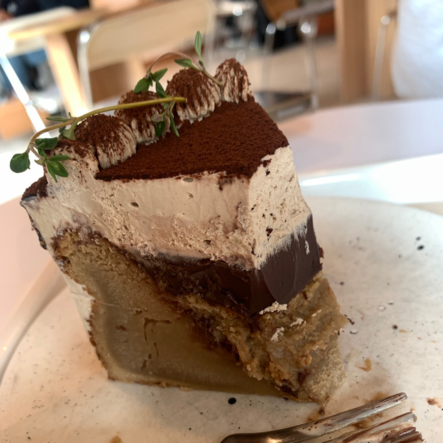 Close-up tiramisu gateau at H.ORM near SRT Suseo Station