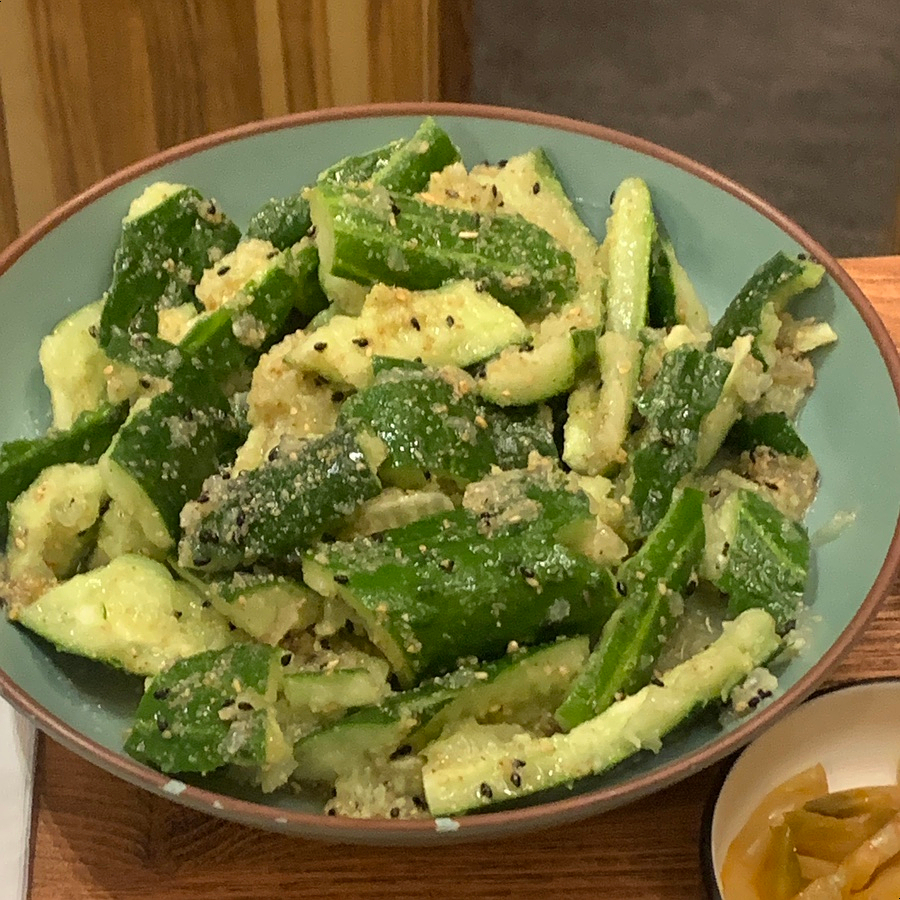 Refreshing cucumber salad at Banpo Lamb Skewers