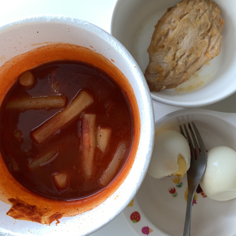 CU Daegu Spicy Pepper Tteokbokki served with boiled eggs and chicken breast