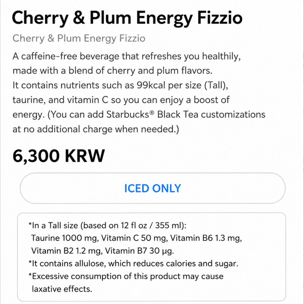 Starbucks Korea Cherry & Plum Energy Fizzio menu
