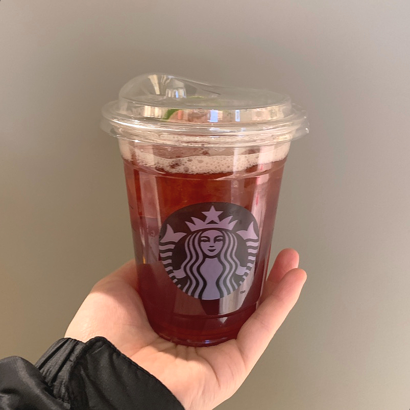 Starbucks Cherry & Plum Energy Fizzio held in hand at Starbucks Korea