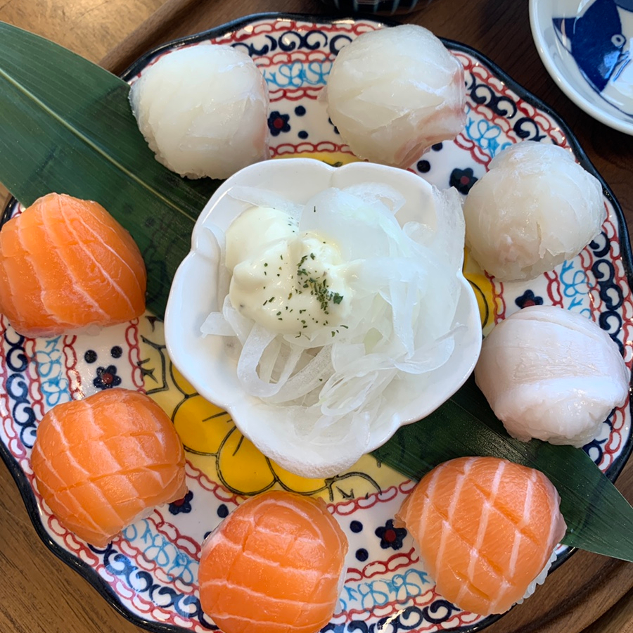 Salmon and flatfish temari sushi near Ulsan University