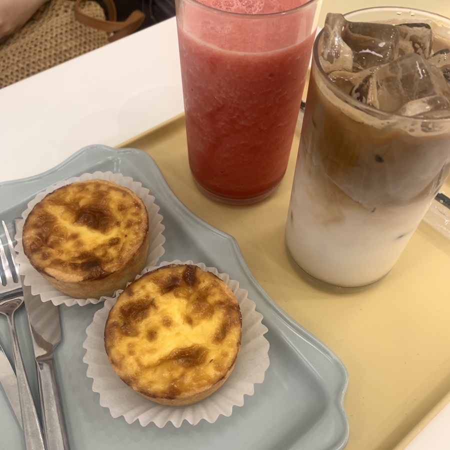 Jamsil Egg Tart Scone with coffee at Korean cafe