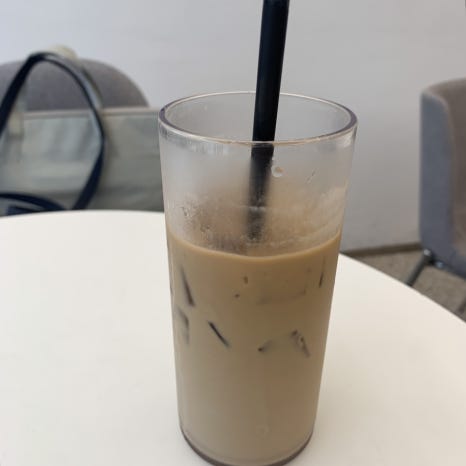 Paranoid Gangnam Bangbang Cafe iced coffee with laptop workspace