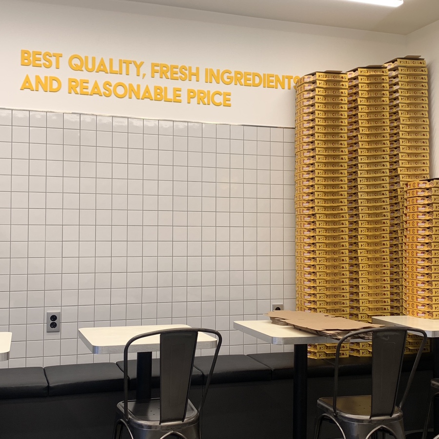 Casual interior of a Pizza School restaurant in Korea