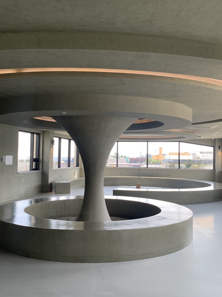 Unique curved interior on the third floor of The Woosan Gijang Cafe