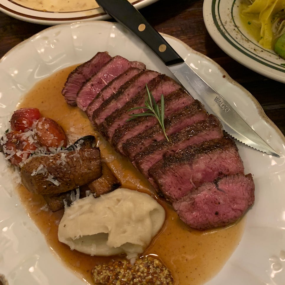 Juicy medium steak with mustard at Anima Ulsan Italian Restaurant