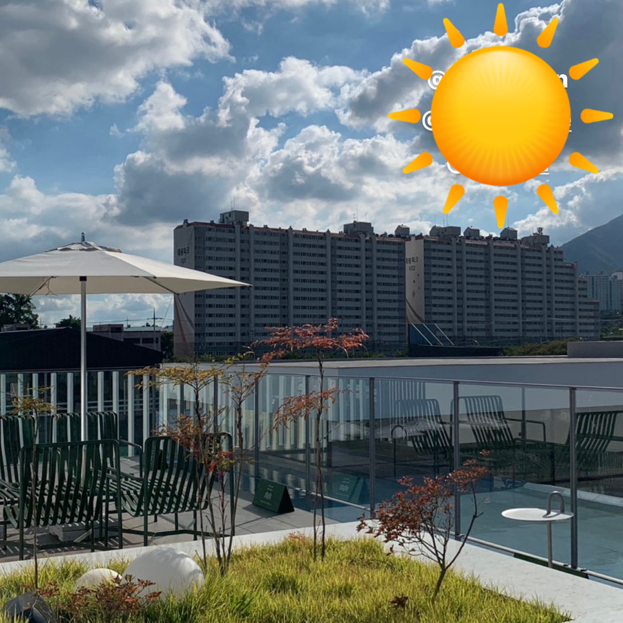 Inalit Ulsan Eonyang rooftop outdoor seating near Jakcheonjeong cherry blossom road